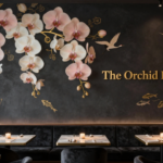Restaurant interior featuring custom branded wall mural